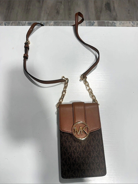 Michael Kors Handbags - Michael Kors Jet Set Charm Small North/South Chain Phone Crossbody Brown & Black